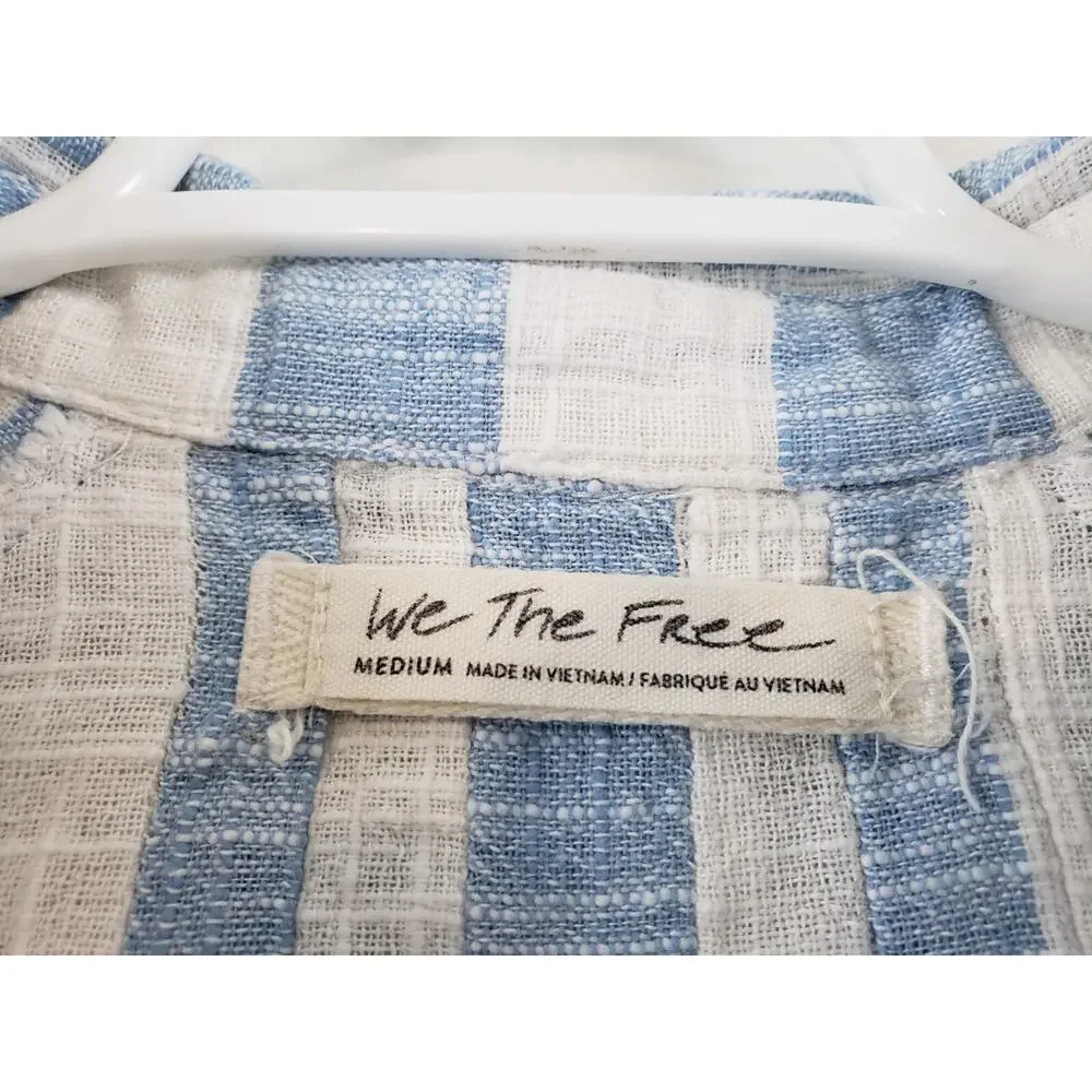 Free People We The Free Away at Sea Womens Top Size M Linen Blend Striped